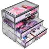 imageSorbus Makeup Organizer  4 Drawer Acrylic Make Up Organizers and Storage for Cosmetics Jewelry Beauty Supplies Clear Makeup Organizer for Vanity Girls Room College Dorm Counter BathroomSinksDark Black