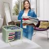 imageSorbus Storage Bins with Divided Interior  Large Stackable ampamp Foldable Organizer Containers with Metal Frame Oxford Fabric Large Window ampamp Carry Handles  Organization for Bedroom Linens ampamp ClothesTeal