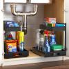 imageSorbus Under Sink Organizer with Sliding Tracks and Adhesive Tape  2Tier PullOut Storage Rack for Kitchen and Bathroom  No Drill Under Sink Organization Storage Cabinet ShelfBlack