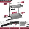 imageSorbus Under Sink Organizer with Sliding Tracks and Adhesive Tape  2Tier PullOut Storage Rack for Kitchen and Bathroom  No Drill Under Sink Organization Storage Cabinet ShelfSilver