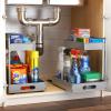 imageSorbus Under Sink Organizer with Sliding Tracks and Adhesive Tape  2Tier PullOut Storage Rack for Kitchen and Bathroom  No Drill Under Sink Organization Storage Cabinet ShelfSilver