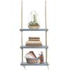 imageSorbus Wood Hanging Shelf 3Tier Rustic Wood Swing Storage Shelves Rope Organizer Rack Floating Display Shelves Grey3 Tier Rope Shelf  Grey