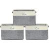 imageSorbus Fabric Storage Cubes 15 Inch 3 Pack Grey Jute and Cotton Rectangular Baskets with Script Text Foldable Storage Bins for Organizing Decorative Baskets for ShelvesGrey