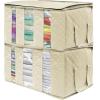 imageSorbus Foldable Storage Bag Organizers 3 Sections Great for Clothes Blankets Closets Bedrooms and More 2Pack GrayBeige