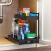 imageSorbus Under Sink Organizer with Sliding Tracks and Adhesive Tape  2Tier PullOut Storage Rack for Kitchen and Bathroom  No Drill Under Sink Organization Storage Cabinet ShelfBlack