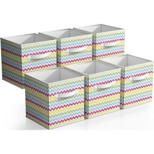 imageSorbus 11 Inch Cube Storage Bin  6 Foldable Storage Cubes for Shelf Toy Box Cubby ampamp Closet Organizer  Multicolor Chevron Collapsible Cloth Cube Storage Bins for Home Organization Nursery BedroomChevron Multicolor