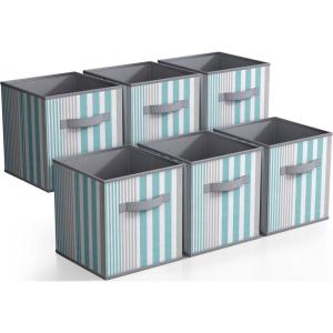imageSorbus 11 Inch Cube Storage Bin  6 Foldable Storage Cubes for Shelf Toy Box Cubby ampamp Closet Organizer  Multicolor Chevron Collapsible Cloth Cube Storage Bins for Home Organization Nursery BedroomAqua