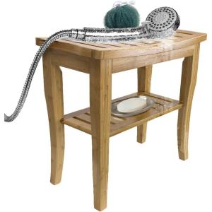 imageSorbus Bamboo Shower Bench Stool with Shelf  2Tier Wood Storage ampamp Seating for Bathroom Shower Bench Chair Bath Stool Spa Sauna Seat