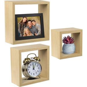 imageSorbus Floating Box Shelves  Square Cube Wall Decor Hanging Shelves Decoration  Shelf for Living Room Bedroom Trophy Display Photo FramesMaple Wood