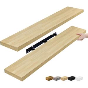 imageSorbus Floating Shelves for Wall  3 Long Floating Shelves for Bedroom Kitchen Living Room Bathroom Shelves Farmhouse Home Decor  48 x 9 Inch Wall Mounted Floating Shelves for Wall GrayMaple Wood
