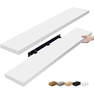 imageSorbus Floating Shelves for Wall  3 Long Floating Shelves for Bedroom Kitchen Living Room Bathroom Shelves Farmhouse Home Decor  48 x 9 Inch Wall Mounted Floating Shelves for Wall GrayWhite