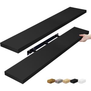 imageSorbus Floating Shelves for Wall  3 Long Floating Shelves for Bedroom Kitchen Living Room Bathroom Shelves Farmhouse Home Decor  48 x 9 Inch Wall Mounted Floating Shelves for Wall GrayBlack
