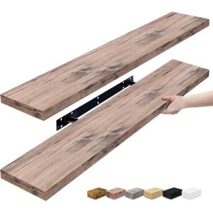 imageSorbus Floating Shelves for Wall  3 Long Floating Shelves for Bedroom Kitchen Living Room Bathroom Shelves Farmhouse Home Decor  48 x 9 Inch Wall Mounted Floating Shelves for Wall GrayMahogany