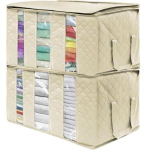 imageSorbus Foldable Storage Bag Organizers 3 Sections Great for Clothes Blankets Closets Bedrooms and More 2Pack GrayBeige