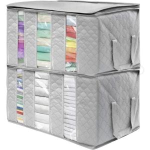 imageSorbus Foldable Storage Bag Organizers 3 Sections Great for Clothes Blankets Closets Bedrooms and More 2Pack GrayGray