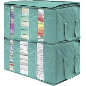 imageSorbus Foldable Storage Bag Organizers 3 Sections Great for Clothes Blankets Closets Bedrooms and More 2Pack GrayTeal