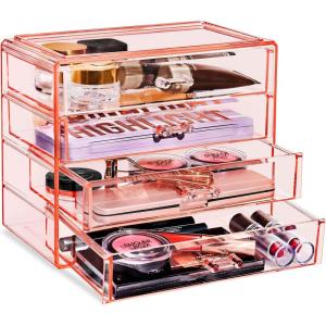 imageSorbus Makeup Organizer  4 Drawer Acrylic Make Up Organizers and Storage for Cosmetics Jewelry Beauty Supplies Clear Makeup Organizer for Vanity Girls Room College Dorm Counter BathroomSinksPink