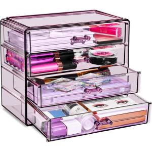 imageSorbus Makeup Organizer  4 Drawer Acrylic Make Up Organizers and Storage for Cosmetics Jewelry Beauty Supplies Clear Makeup Organizer for Vanity Girls Room College Dorm Counter BathroomSinksPurple