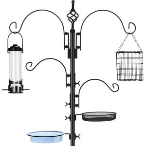 imageSorbus Metal Bird Feeding Station  7ft Tall Pole with 4 Ground Stake Prongs ampamp Hangers Bird Bath Mesh Food Tray for Wild Birds ampamp Garden Decor2Prong Stake