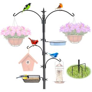 imageSorbus Metal Bird Feeding Station  7ft Tall Pole with 4 Ground Stake Prongs ampamp Hangers Bird Bath Mesh Food Tray for Wild Birds ampamp Garden Decor4Prong Stake