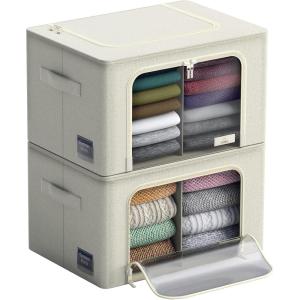 imageSorbus Storage Bins with Divided Interior  Large Stackable ampamp Foldable Organizer Containers with Metal Frame Oxford Fabric Large Window ampamp Carry Handles  Organization for Bedroom Linens ampamp ClothesBeige