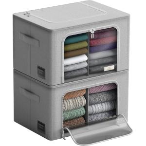 imageSorbus Storage Bins with Divided Interior  Large Stackable ampamp Foldable Organizer Containers with Metal Frame Oxford Fabric Large Window ampamp Carry Handles  Organization for Bedroom Linens ampamp ClothesGray