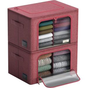 imageSorbus Storage Bins with Divided Interior  Large Stackable ampamp Foldable Organizer Containers with Metal Frame Oxford Fabric Large Window ampamp Carry Handles  Organization for Bedroom Linens ampamp ClothesPink