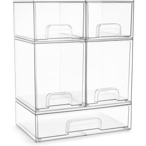 imageSorbus Acrylic Storage Containers  5 Pack Stackable Storage Bins Set for Bathroom Organization  Clear Acrylic Drawer Organizers  Makeup Case PullOut Drawers 76 and 44 Tall and 121 Wide5 Pack  Complete Set