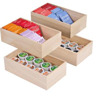 imageSorbus Unfinished Wood Crates  Organizer Bins Wooden Box for Pantry Closet Arts ampamp Crafts Cabinet Organizers Containers 4 Pack4 Pack