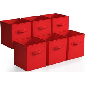 imageSorbus Foldable Storage Cubes  6 Pack 11 Inch Sage Green Fabric Foldable Storage and Organization Versatile Use Collapsible Storage Lightweight and DurableRed