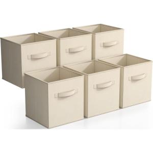 imageSorbus Foldable Storage Cubes  6 Pack 11 Inch Sage Green Fabric Foldable Storage and Organization Versatile Use Collapsible Storage Lightweight and DurableBeige