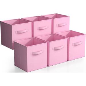 imageSorbus Foldable Storage Cubes  6 Pack 11 Inch Sage Green Fabric Foldable Storage and Organization Versatile Use Collapsible Storage Lightweight and DurablePastel Pink
