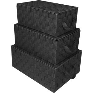 imageSorbus Set of 3 Storage Baskets for Organizing with Lid Mesh HandWoven Design Linen Closet Organizers and Storage Organizer Storage Baskets for Shelves Variety Pack Organizers and Storage WhiteWoven Lid Baskets  Black