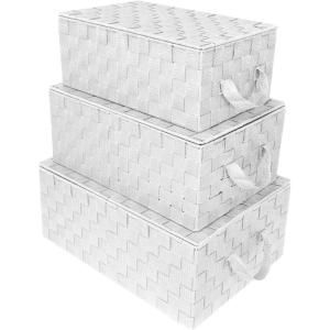imageSorbus Set of 3 Storage Baskets for Organizing with Lid Mesh HandWoven Design Linen Closet Organizers and Storage Organizer Storage Baskets for Shelves Variety Pack Organizers and Storage WhiteWoven Lid Baskets  White