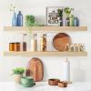 imageSorbus Wood Floating Shelves for Wall  16 Solid Wood Wall Shelves for Bathroom Decor Books Bedroom ampamp Living Room  Set of 2 Walnut Wall Mounted Kitchen Shelves  Durable Solid PineNatural