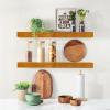 imageSorbus Wood Floating Shelves for Wall  16 Solid Wood Wall Shelves for Bathroom Decor Books Bedroom ampamp Living Room  Set of 2 Walnut Wall Mounted Kitchen Shelves  Durable Solid PineMaple Wood
