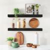 imageSorbus Wood Floating Shelves for Wall  16 Solid Wood Wall Shelves for Bathroom Decor Books Bedroom ampamp Living Room  Set of 2 Walnut Wall Mounted Kitchen Shelves  Durable Solid PineBlack