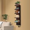 imageSorbus LED Light Display Shelf  Vertical 5 Tier Wall Shelf Unit with 2 Hooks Column Utility Shelving for Home Decor WallMounted Floating Shelves for Bathroom Bedroom Vanity Figurine DisplayBlack