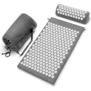 imageSivan Health and Fitness Acupressure Mat and Pillow Set  Grounding Mat for Stress Back ampamp Neck Pain  Acupuncture Point Massage Mat for Muscle Relaxation Sciatica ampamp Meditation  Includes Carry BagGrayWhite
