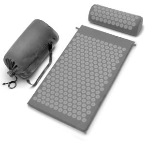 imageSivan Health and Fitness Acupressure Mat and Pillow Set  Grounding Mat for Stress Back ampamp Neck Pain  Acupuncture Point Massage Mat for Muscle Relaxation Sciatica ampamp Meditation  Includes Carry BagGrayGray