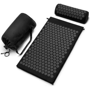 imageSivan Health and Fitness Acupressure Mat and Pillow Set  Grounding Mat for Stress Back ampamp Neck Pain  Acupuncture Point Massage Mat for Muscle Relaxation Sciatica ampamp Meditation  Includes Carry BagBlackBlack