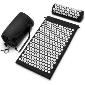 imageSivan Health and Fitness Acupressure Mat and Pillow Set  Grounding Mat for Stress Back ampamp Neck Pain  Acupuncture Point Massage Mat for Muscle Relaxation Sciatica ampamp Meditation  Includes Carry BagBlackWhite