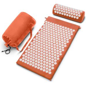 imageSivan Health and Fitness Acupressure Mat and Pillow Set  Grounding Mat for Stress Back ampamp Neck Pain  Acupuncture Point Massage Mat for Muscle Relaxation Sciatica ampamp Meditation  Includes Carry BagOrangeWhite