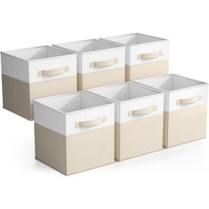 imageSorbus Foldable Storage Bins  6Pack Fabric Storage Cubes 11Inch Cube Organizer Bins for Closet Shelves and Cubby Storage  Collapsible Cloth Storage Baskets for Home OrganizationBeige