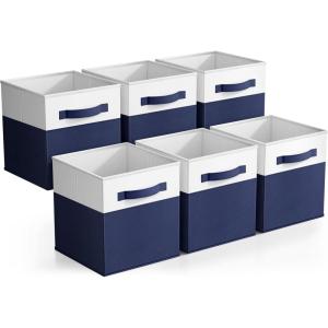 imageSorbus Foldable Storage Bins  6Pack Fabric Storage Cubes 11Inch Cube Organizer Bins for Closet Shelves and Cubby Storage  Collapsible Cloth Storage Baskets for Home OrganizationNavy