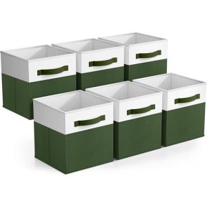 imageSorbus Foldable Storage Bins  6Pack Fabric Storage Cubes 11Inch Cube Organizer Bins for Closet Shelves and Cubby Storage  Collapsible Cloth Storage Baskets for Home OrganizationDark Green