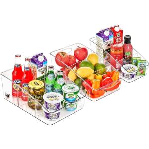 imageSorbus Fridge Organizer on Wheels  Rolling Fridge Organizers and Storage Clear Design with Dividers ampamp Handles for Kitchen Organization and Storage Flat TopCurved Top