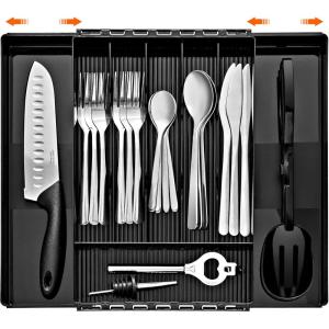 imageSorbus Silverware Organizer  Expandable Kitchen Drawer Organizer Non Slip Adjustable Utensil Organizer Cutlery Tray for Forks Knives Spoons  Multipurpose Flatware and Kitchen Storage SolutionBlack