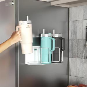 imageSorbus Stanley Cup Organizer  3Cup Holder for Cabinet Fridge or Wall  Magnetic or Screw Mount  Stanley Storage Organizer for 20oz 30oz 40oz Cups Tumblers and Water Bottles Black 1PackWhite