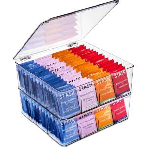 imageSorbus Tea Bag Organizer Stackable Tea Bag Storage Organizer with 12 Compartments and Hinged Lid Plastic Tea Bag Holder for Kitchen Organizers2 Pack